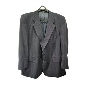 Vintage Burberrys Blazer Suit Jacket Mens 48R Striped Navy‎ Blue Two Button Wool